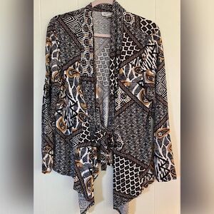 Coldwater Creek Sweater Women’s XL Brown Black Multipattern Travelers Flowing